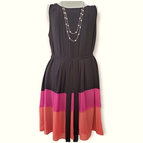 Apt 9 Colorblock Shift Dress Black, Pink, Melon 1X - Picture 1 of 9
